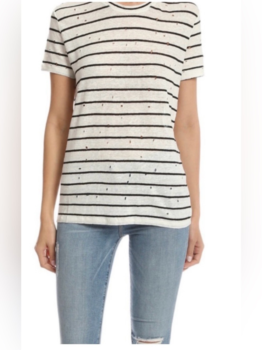 IRO 'Mina' striped linen knit distressed women's short sleeve T-shirt